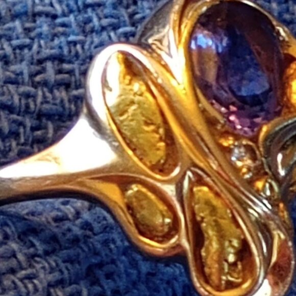 14k Gold Nugget Ring, 1.6 ct natural tanzanite and small diamond size 9-9.5 - Picture 7 of 11